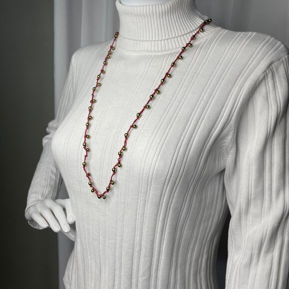 Chico's beaded necklace signed costume jewelry red mauve beads gold tone - Picture 1 of 11
